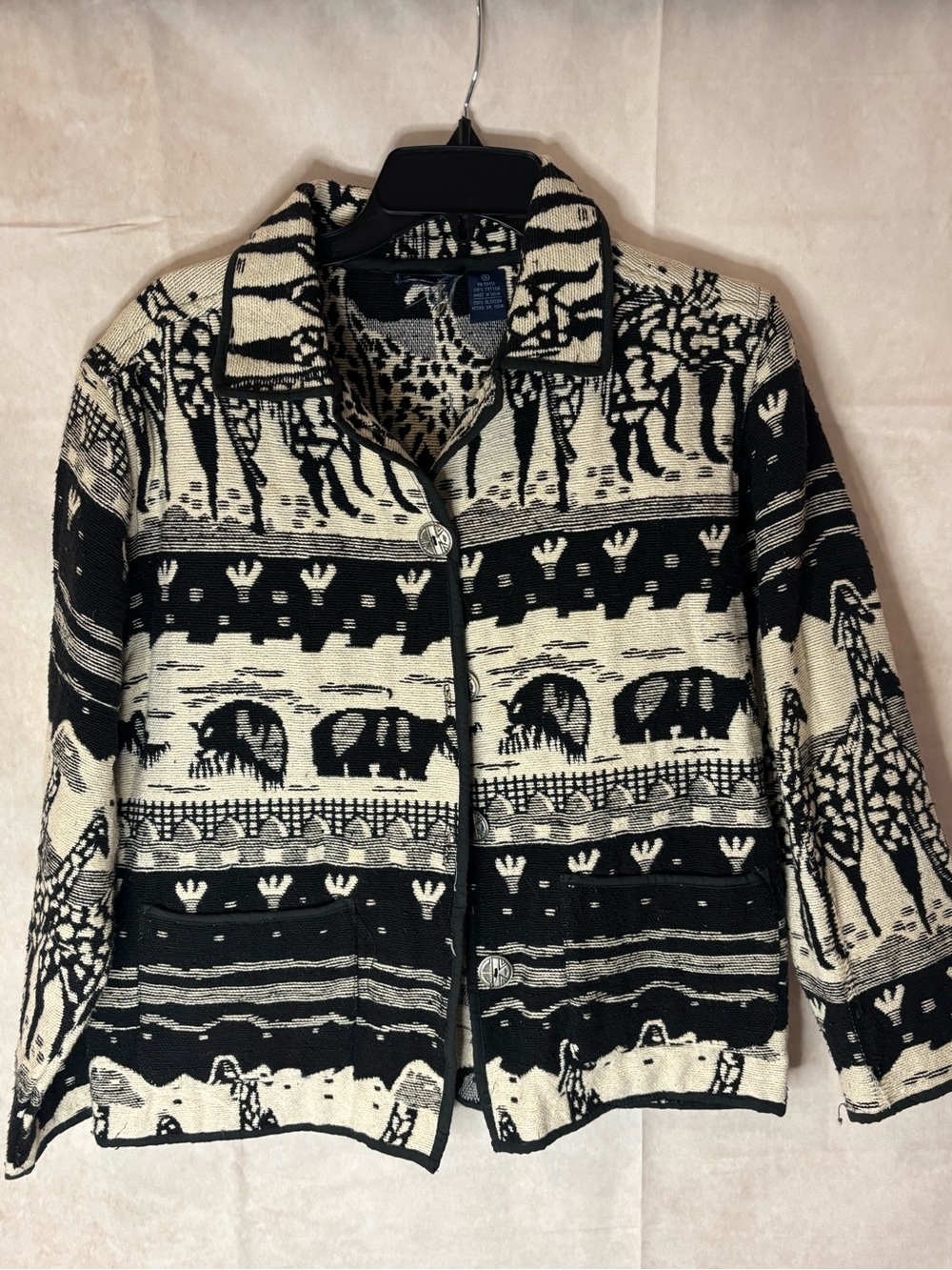 Jane Ashley Black and Cream Animal Motif Knit Jacket